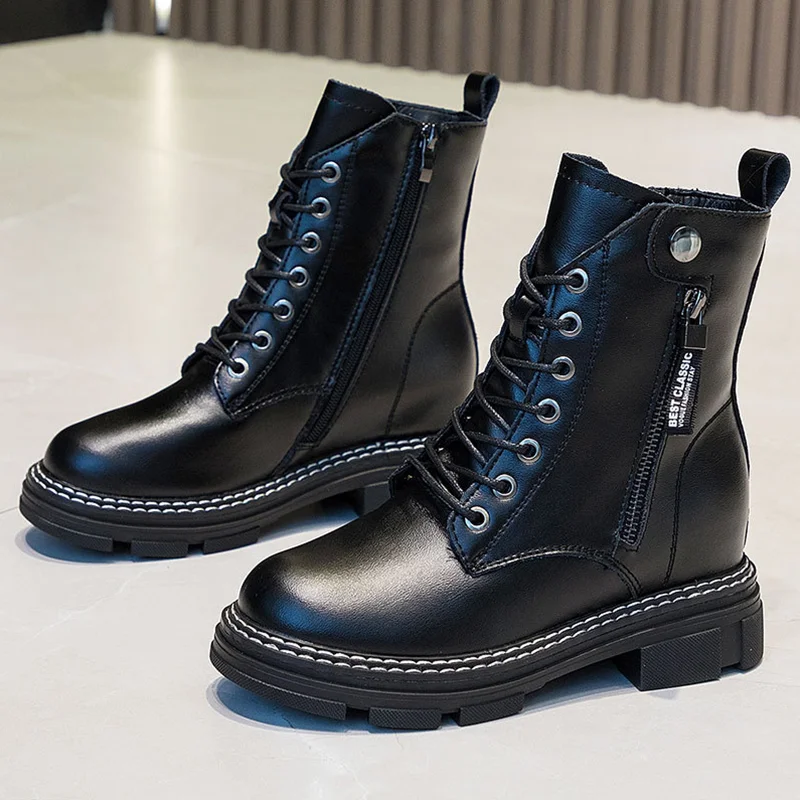 

Новинка Весна 2022, Кожаные Ботинки Martin для девочек, женские ботинки на толстой подошве, с двойной боковой молнией