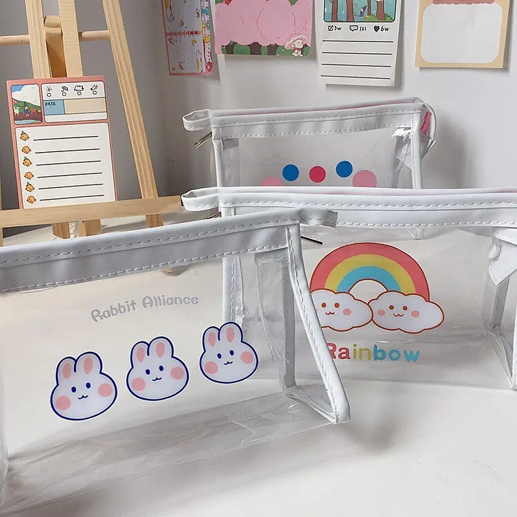 

New Transparent PVC Waterproof Pencil Bag Large Capacity Student Kawaii Pencil Case School Office Supplies Stationery Organizer