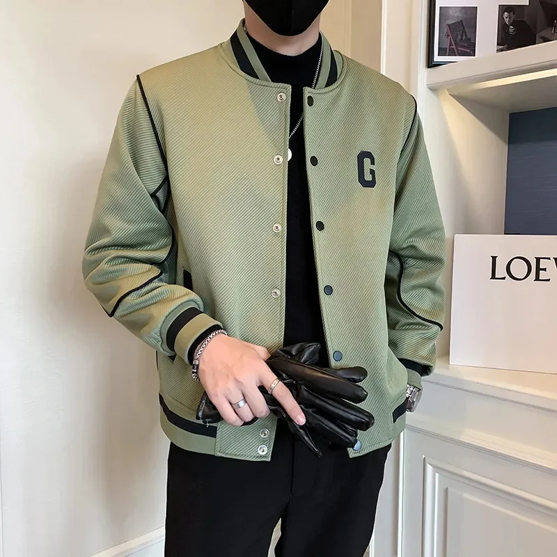 

Мужская бейсбольная куртка на пуговицах с воротником-стойкой, Повседневная Уличная одежда, приталенная верхняя одежда, мужская куртка-бомбер в стиле хип-хоп, весна-осень 2023