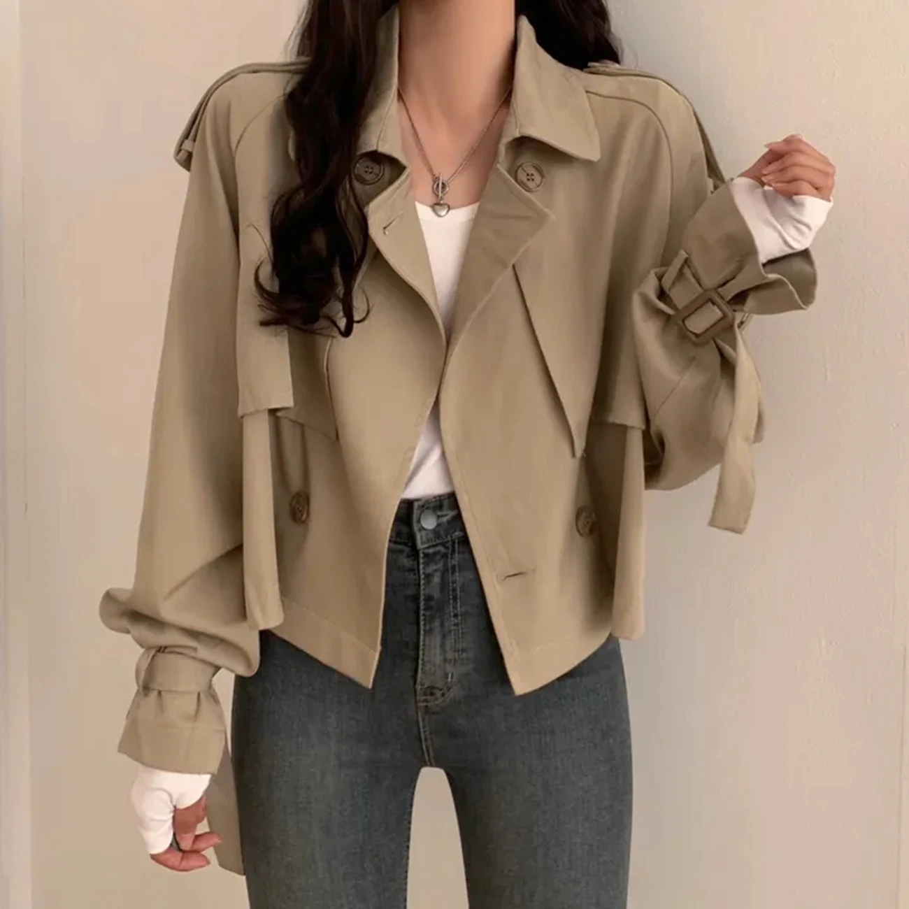 Тренчкот женский двубортный в английском стиле модный короткий элегантный