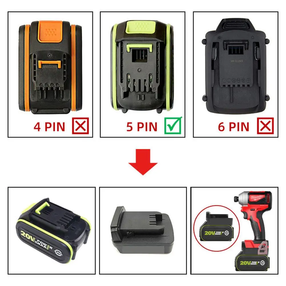 

Battery Adapter Compatible for Vickers 20v 5-pin Converted To Compatible For Miwatch 18v M18 Battery Power Tools Converter