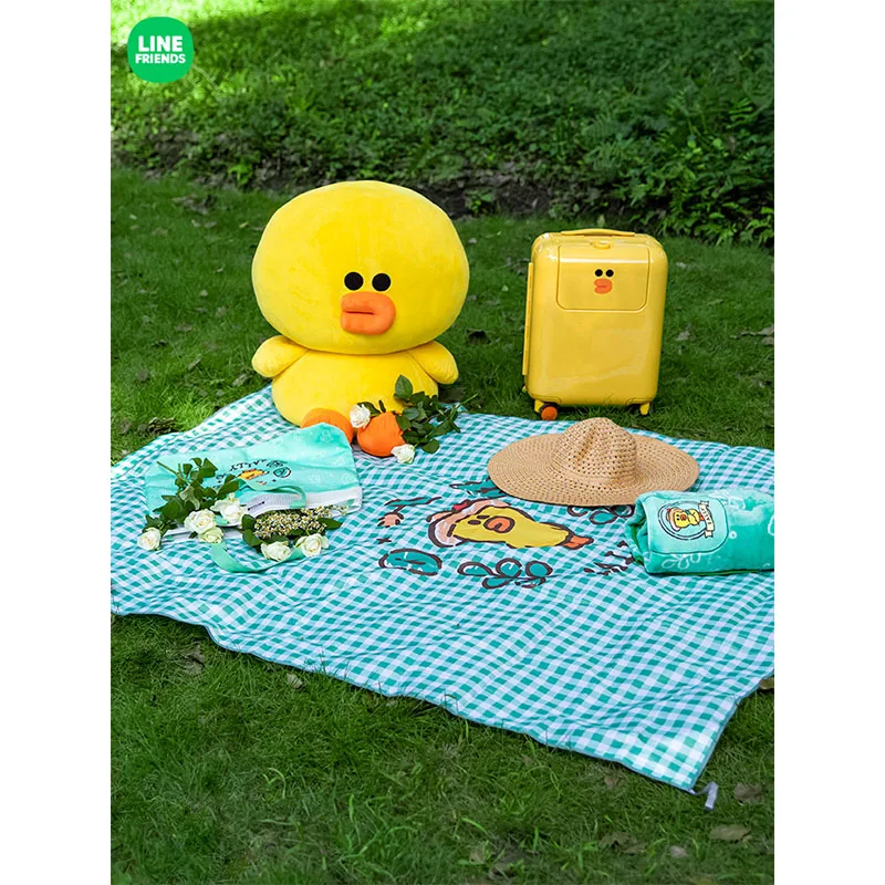 

Line Friends Cartoon Brown Sally Cony Kawaii Plaid Picnic Mat Kawaii Outdoor Moisture Proof Outing Mat Children Crawling Mat