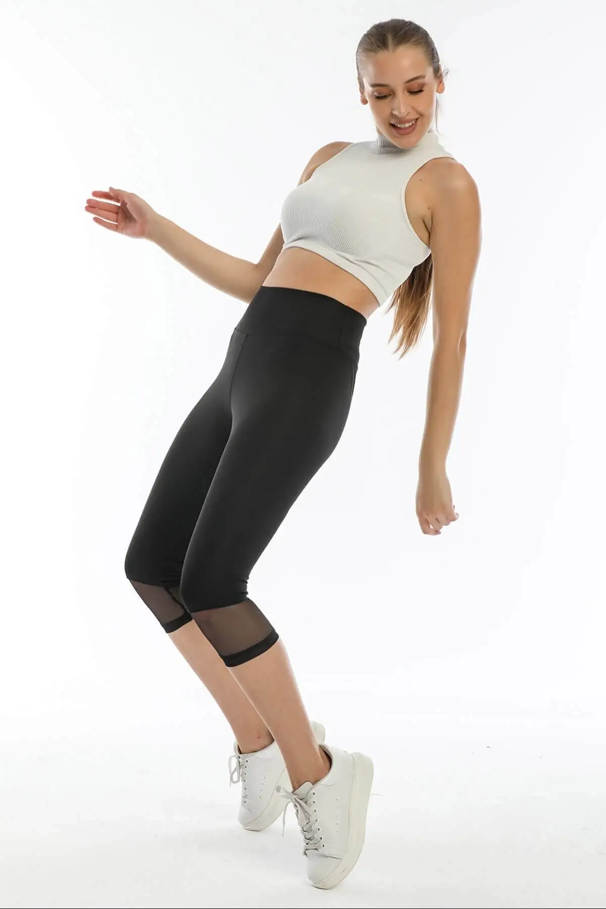 

Women's Leggings Yoga Pants Wide Belt Tulle Capri Leggings Fitness Sport Butt Lifting Tights Sexy Stretch