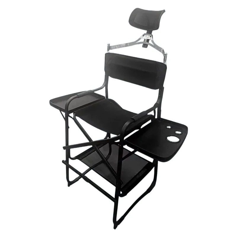 

Высокий стул для руководителей, сверхмощный складной стул для макияжа высотой, мягкое сиденье с боковым столом, подставка для ног для кемпинга, дома или внутреннего дворика