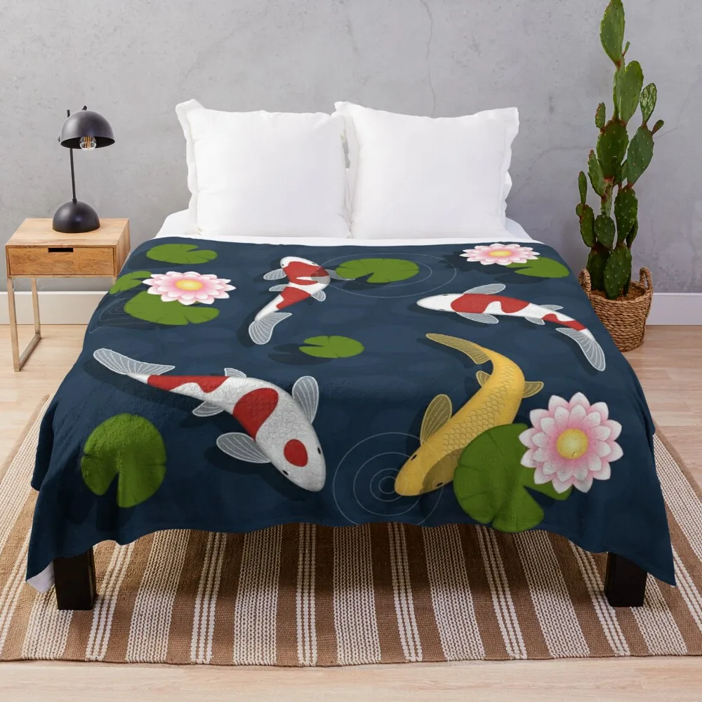 

Japanese Koi Fish Pond Throw Blanket Designer Blankets