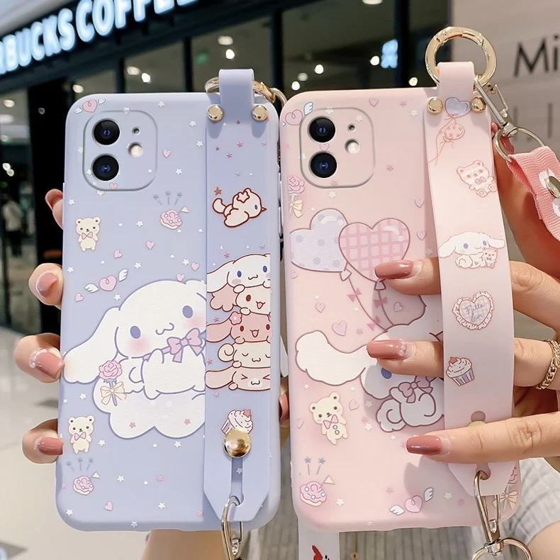 

Sanrio Cinnamoroll With Lanyard Phone Cases For iPhone 14 13 12 11 Pro Max Mini XR XS MAX X Shockproof Soft Shell Y2k Girl Gifts