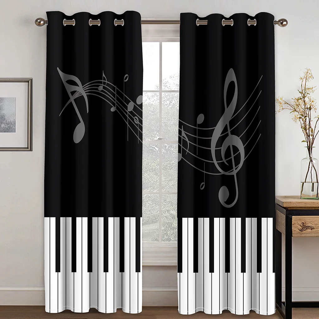 

Music Symbols 3D Print Design Living Room Decoration Curtains Personalized 50% Shading Soft and Smooth Curtain Black and White