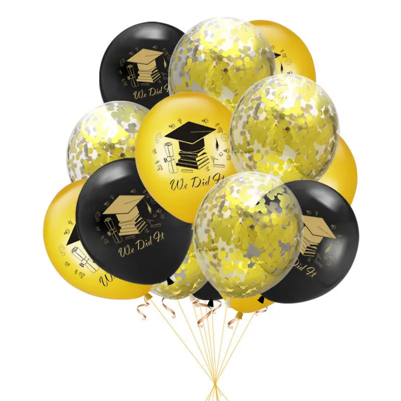 

We Did It Latex Balloons Graduation Party Decoration Gold Black Round Ballon 2023 Congrats Grad Congratulation Graduate Decor