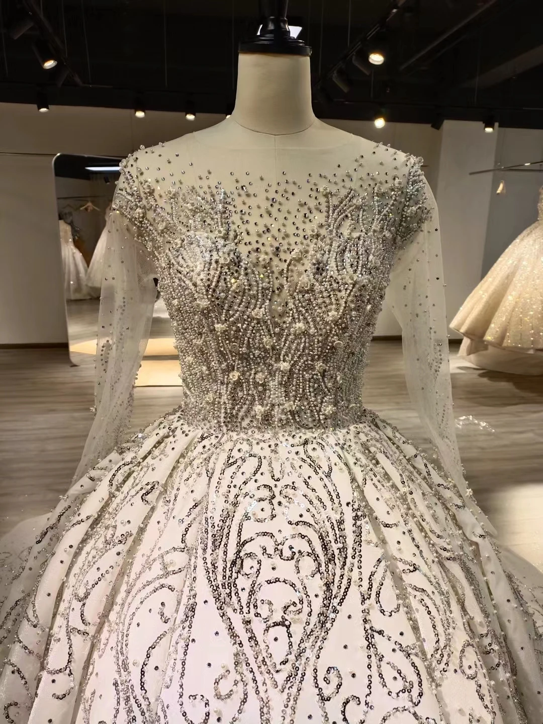 

Marnham Luxury Wedding Dress Woman Long Sleeve Bride 2022 Bridal Gown Modest Royal Train Diamond Vestido De Noiva Robe Marriage
