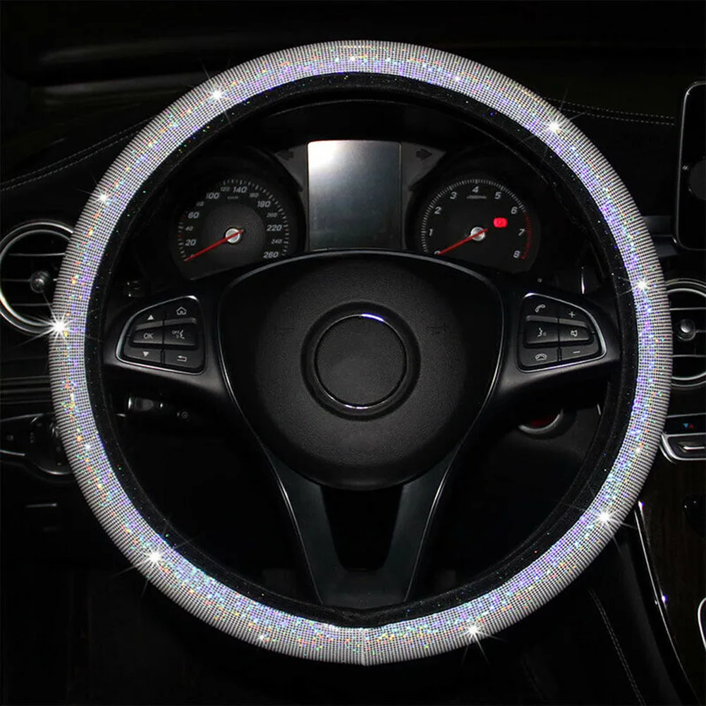 

Universal Car Steering Wheel Cover Accessories Glitter Bling PU Leather