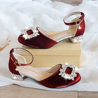 2022 crystal square buckle sandals women cover heels summer shoes woman thick heels square toe sandalias women sandals