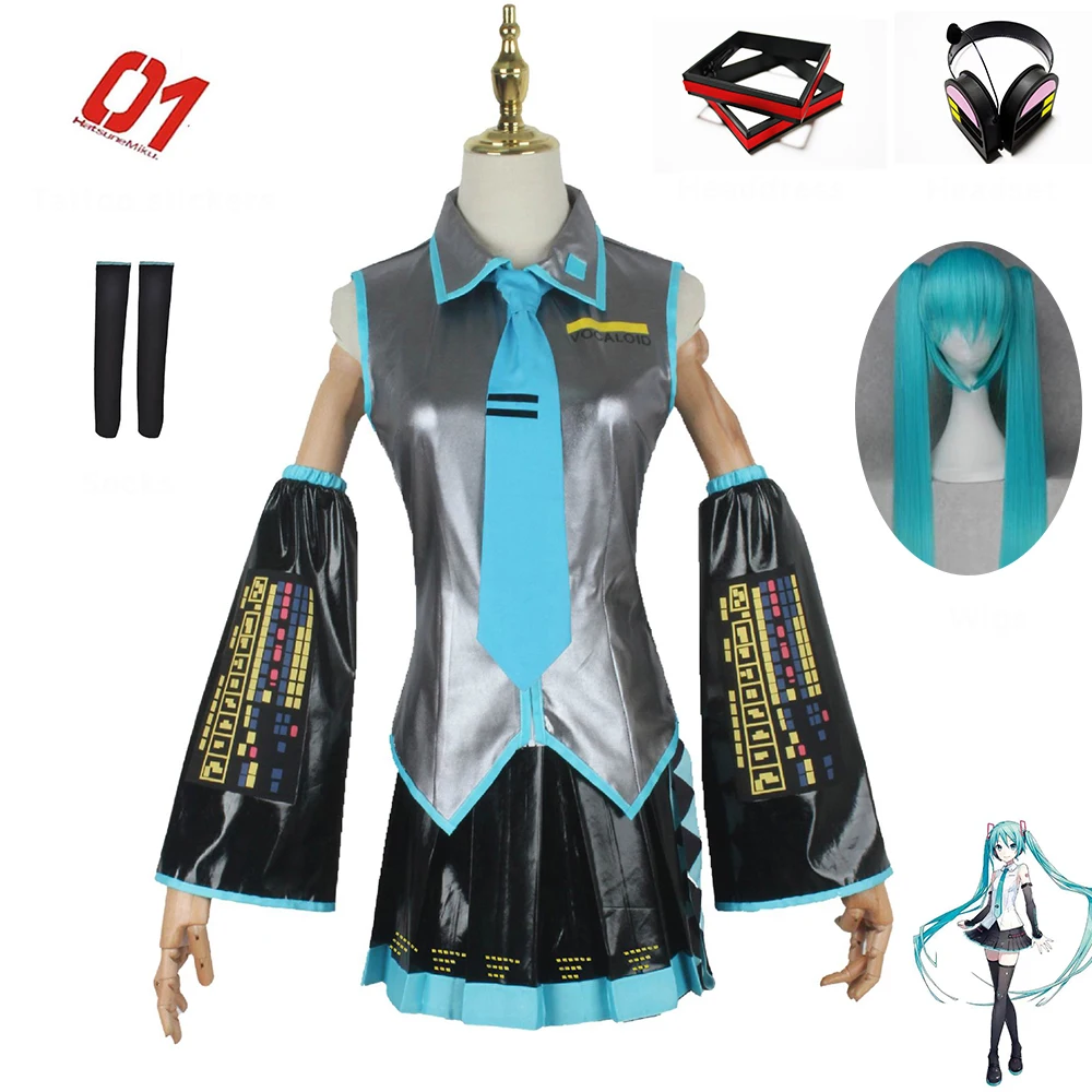 

Модный костюм Miku для косплея из парика, японское платье миди для начинающих, будущего, Мику, косплей, Женский костюм на Хэллоуин, женский муж...