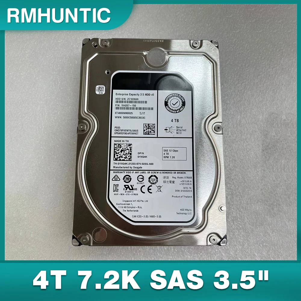 HDD For ST4000NM0025 Server Hard Disk 0YXG4K 1V4207-150 4T 7.2K SAS 3.5