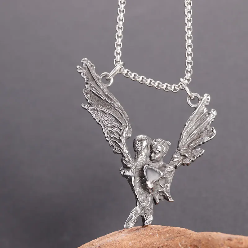 

New Stainless Steel Eternal Love Angel Wings Necklace Men Women Fashion Romantic Couple Pendant Jewelry Gifts