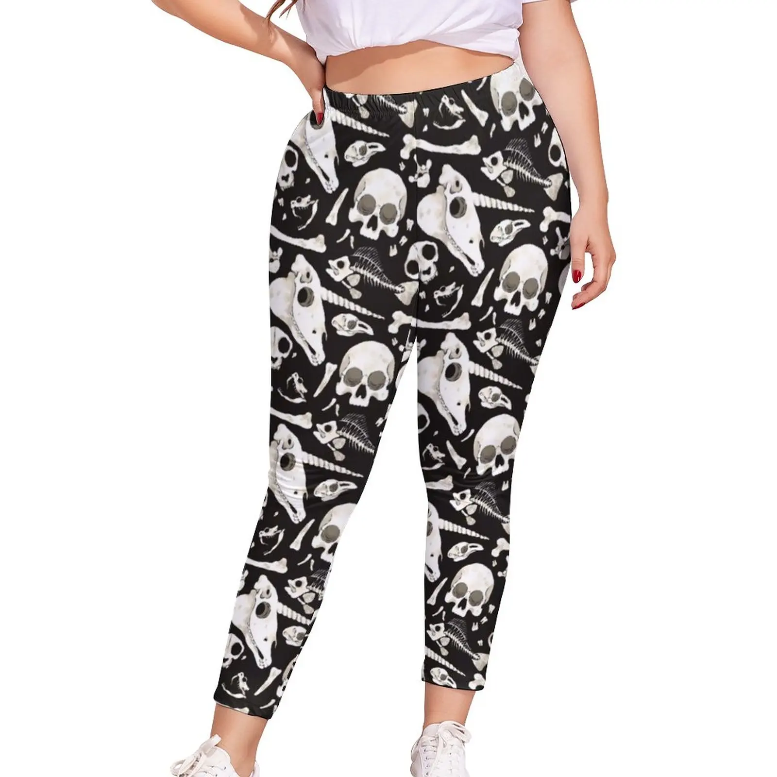 

Black Skulls And Bones Wunderkammer Leggings Creepy Pattern Teen Legging Push-Up Novelty Volleyball Pants
