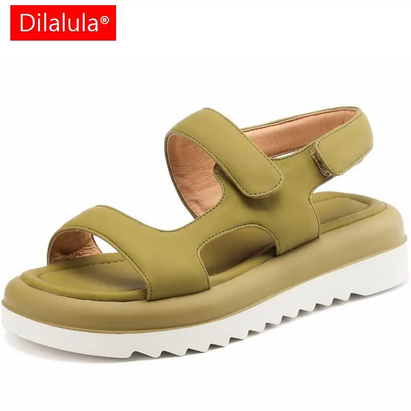 

Dilalula Women Genuine Leather Sandals 2023 Summer Fashion Thick Platforms Flats Comfortable Casual Working Leisure Shoes Woman