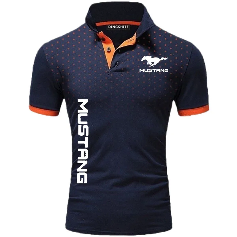 

High quality Spring Summer Fashion Men's Shirts Mustang car logo print Hip Hop Street cotton Men's Polo shirt new short sleeves