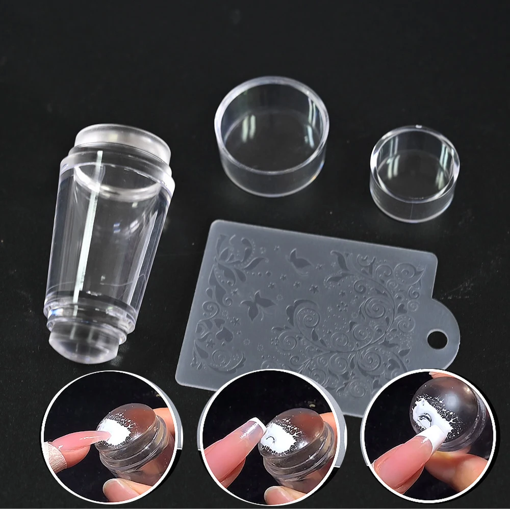 

1 Set Double Head Clear Soft Silicone French Nail Stamper With Scraper Set UV Gel Polish Transfer Painting Model Manicure Tools