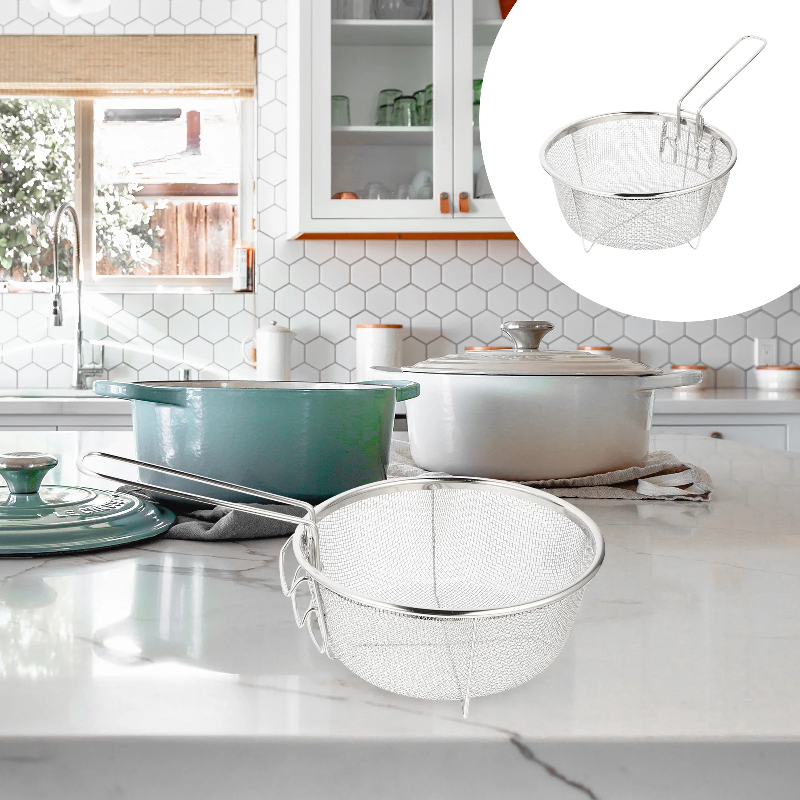 

Basket Fry Frying Strainer French Baskets Fryer Deep Mesh Skimmer Fries Stainless Steelwire Colanderhandle Serving Net Holder