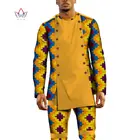 Bazin богатые мужские комплекты из 2 предметов, африканский дизайн одежды, африканская одежда, повседневная мужская длинная рубашка и брюки, комплект WYN553