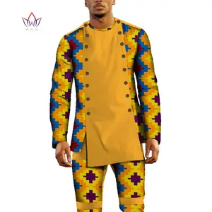 Bazin богатые мужские комплекты из 2 предметов, африканский дизайн одежды, африканская одежда, повседневная мужская длинная рубашка и брюки, комплект WYN553