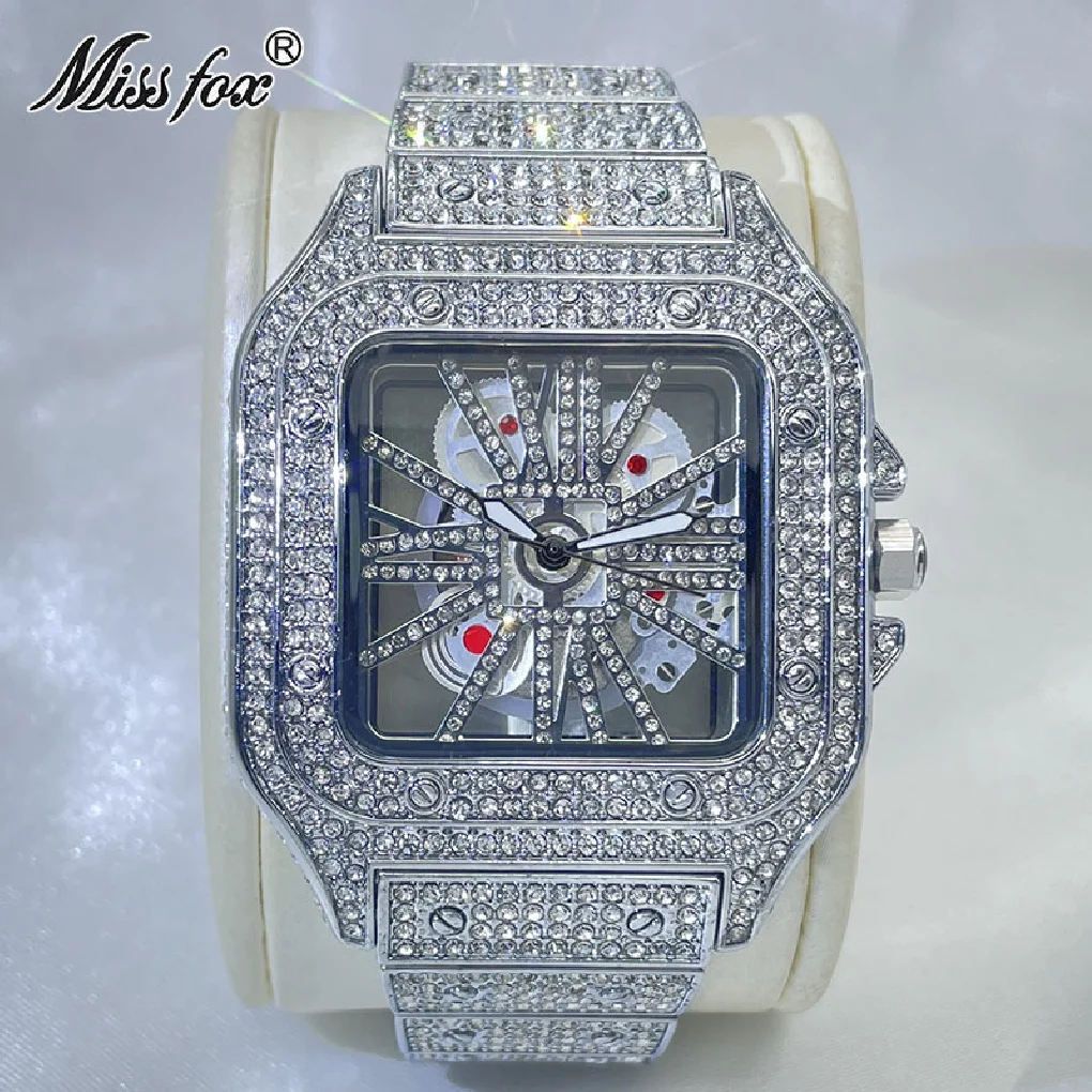 

Hip Hop Men Stainless Steel Watches Waterproof Hollow Out New Clock MISSFOX Diamond Fashion Quartz WristWatch Gift Free Shipping