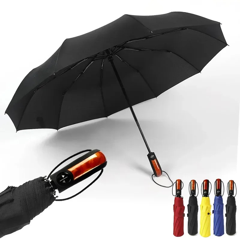 

NEW Folding Automatic Umbrella Rain Women Umbrella Wood handle Men Windproof Compact Travel Umbrella Male Auto Open/Close Paraso
