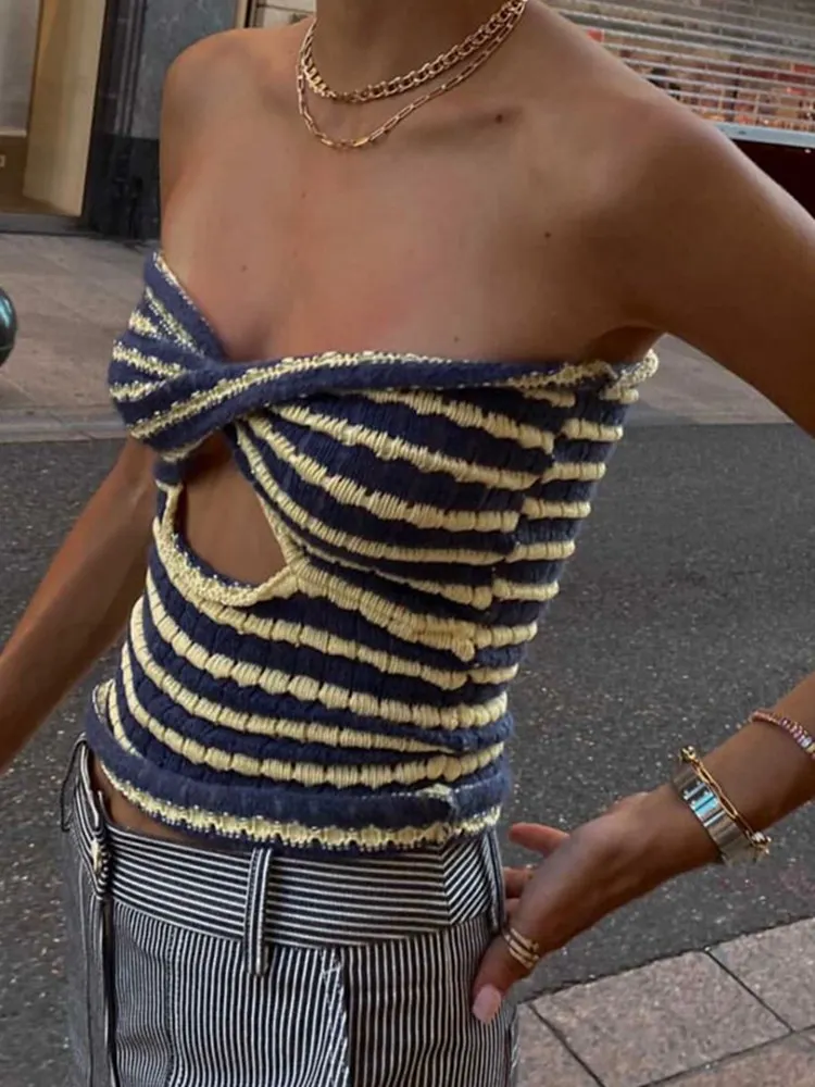 

Knitted Sweaters Cut Out Sexy Strapless Crop Tops for Fashion Backless Cropped Tanks Top Holiday Streetwear