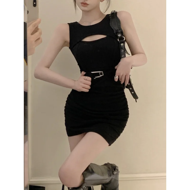 

Женское облегающее платье без рукавов, ажурное платье в Корейском стиле с поясом, приталенное платье в стиле ретро, лето 2023