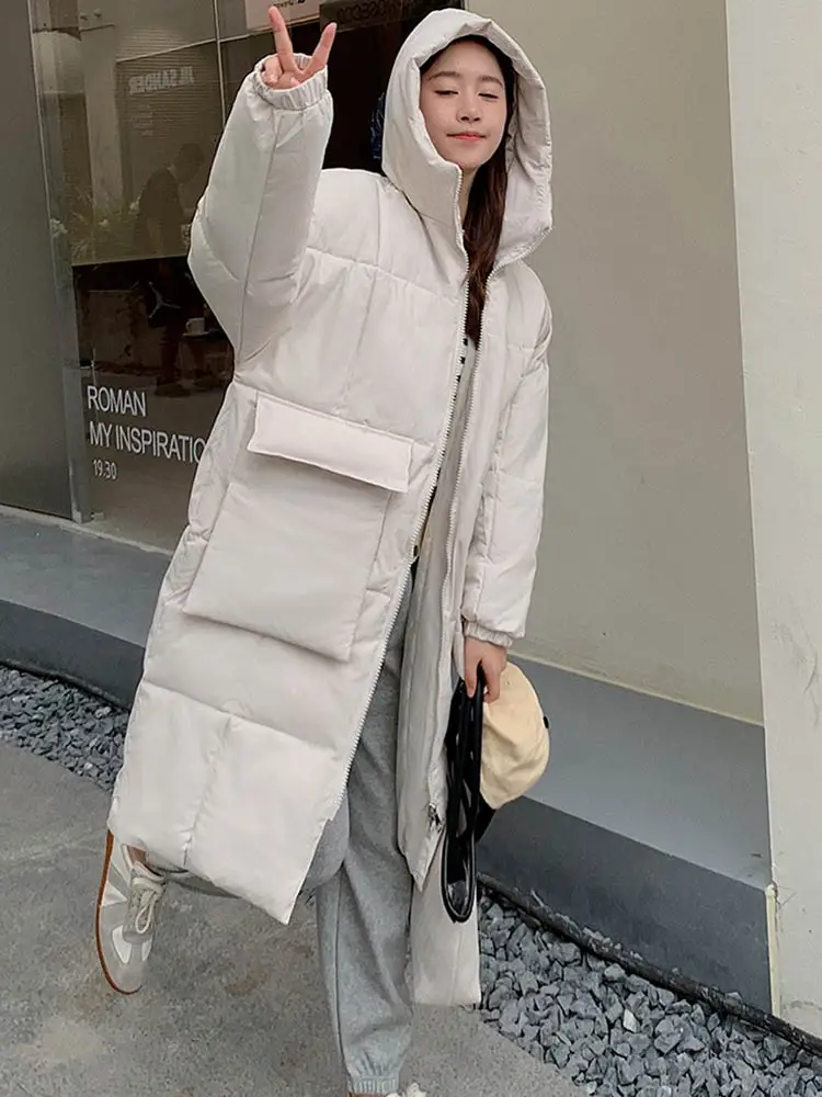 Vielleicht 2022 New Fashion Winter Jacket Women Parkas Long Coat Hooded Parkas Loose Warm Snow Wear Cotton Padded Winter Clothes