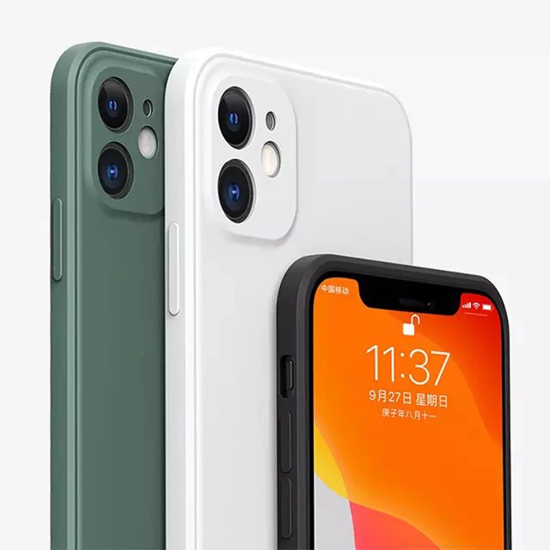 

Square Liquid Silicone Case For iPhone 11 12 13 Pro Xs Max Mini Case Cover For iPhone Xr X 8 7 Plus 6 Full Lens Protection Cases