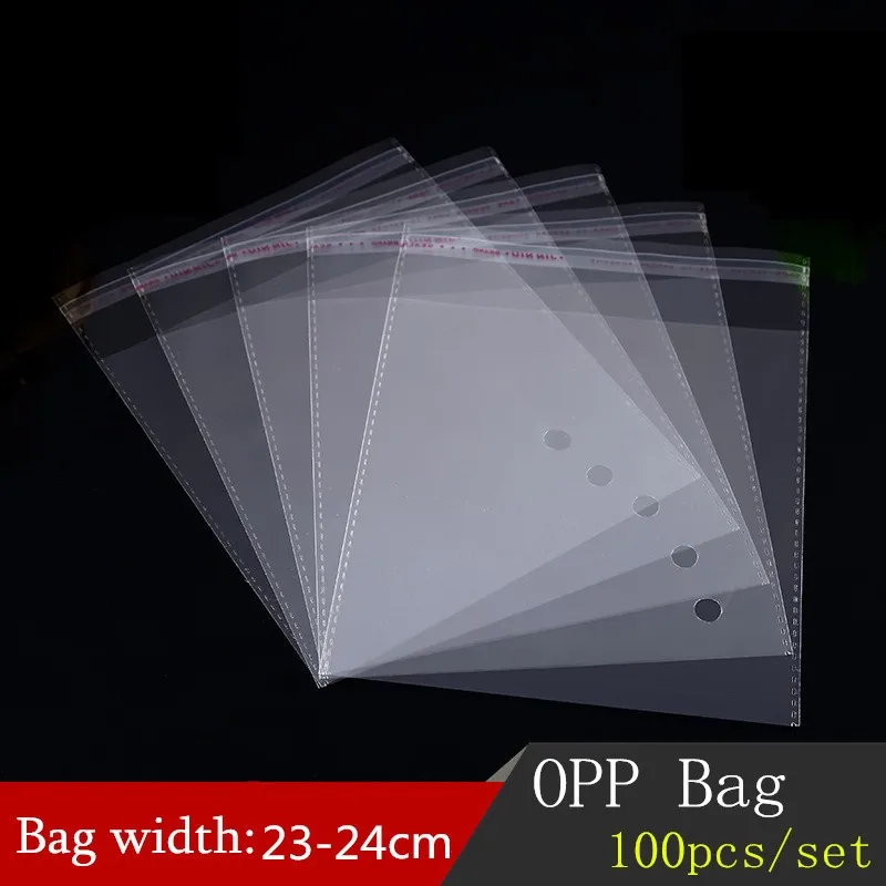 

Width 23 24cm Clear Self-adhesive Sealing Plastic Bags Gift Jewelry Packaging Bag Book Packing Resealable Cookie 100pcs Opp Bag