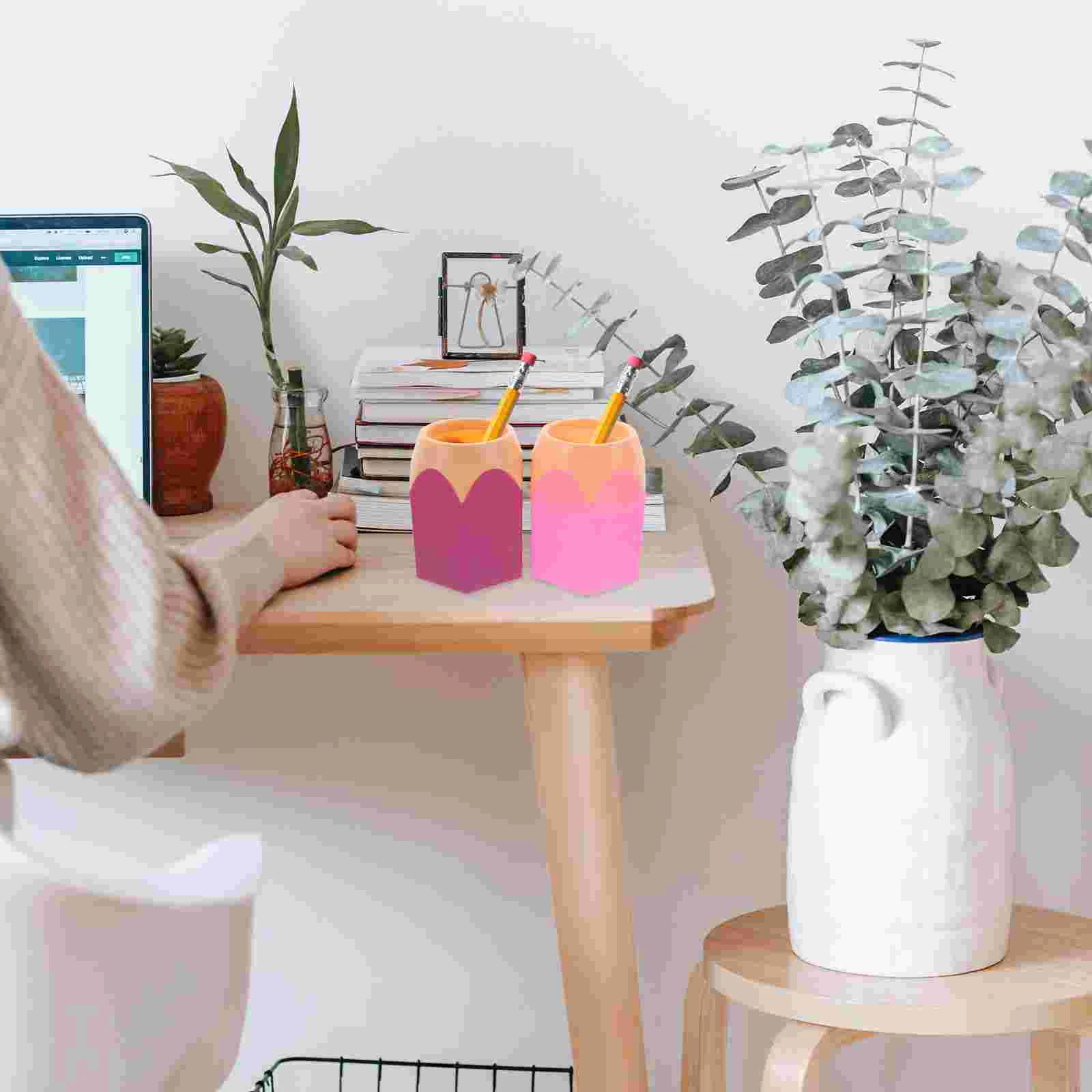 

5 Pcs Color Contrast Pen Holder Pens + Head Office Desk Cute Abs Desktop Student Cups Kids