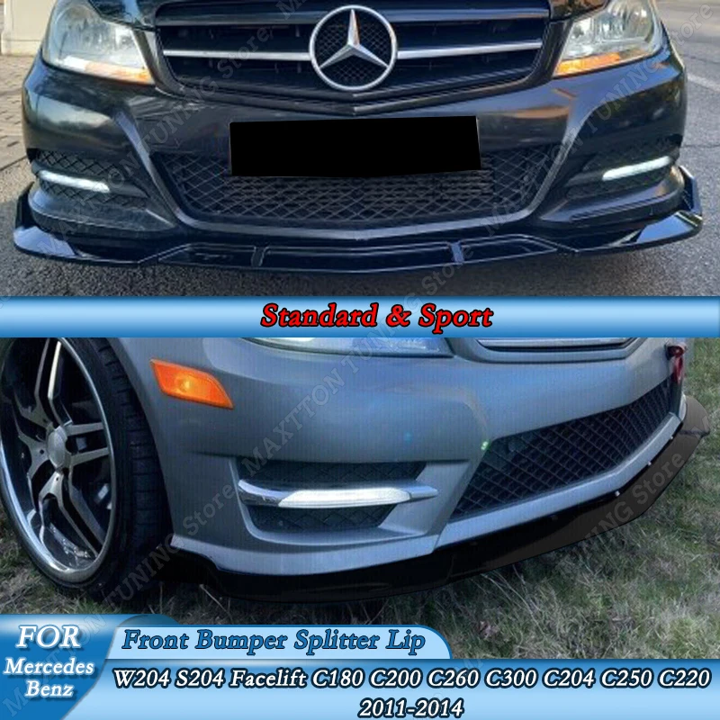 

Для Mercedes Benz W204 S204 Facelift Standard & Sport 2011-2014, сплиттер переднего бампера, спойлер для губ, комплект для тюнинга тела, блеск, черный