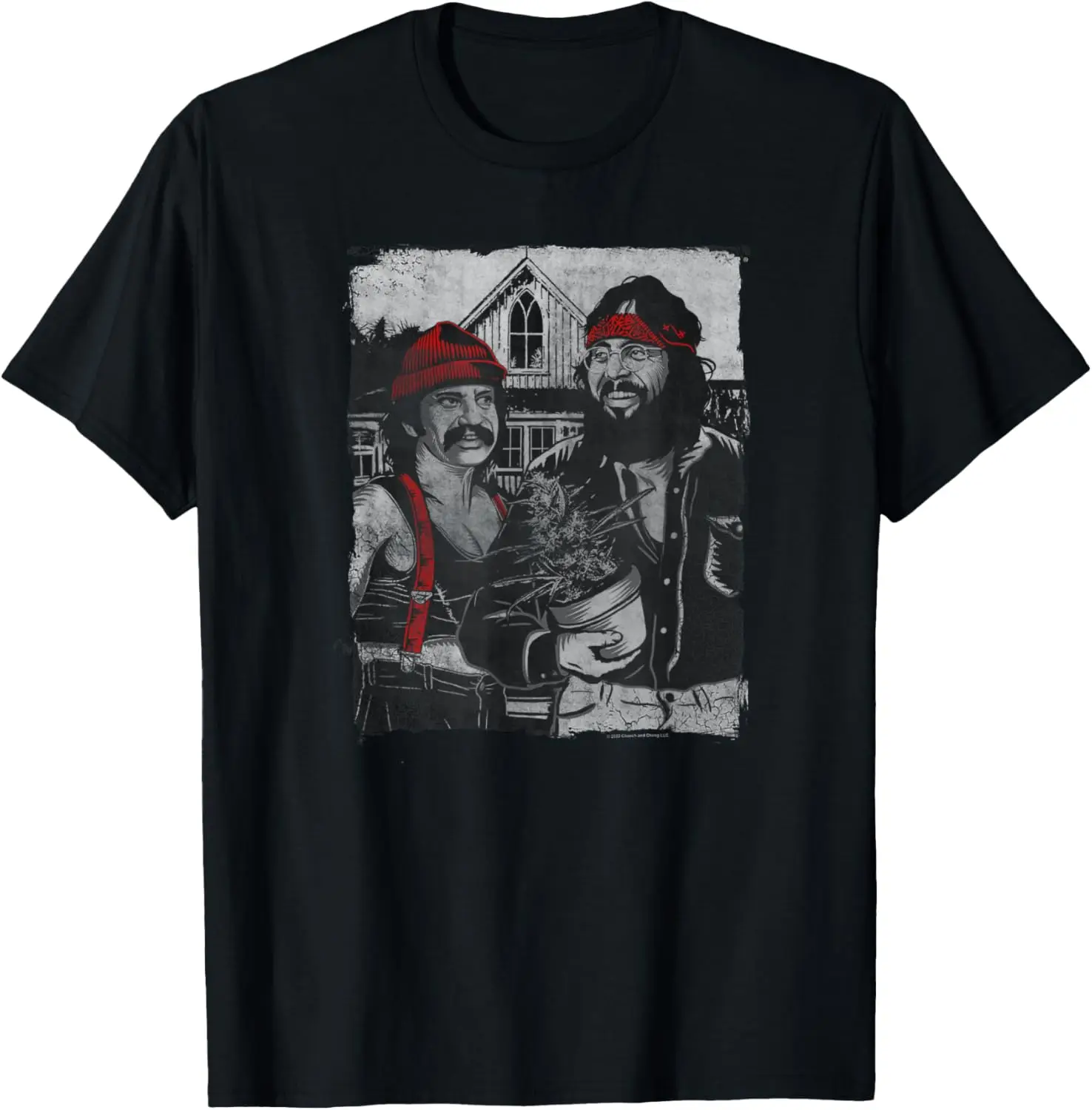 Cheech &amp Chong Hanging Out With Potted Retro Poster T-Shirt
