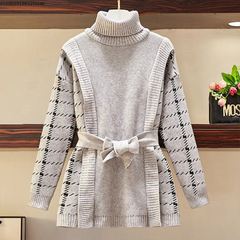 

korean stylefake two-piece stitching knitted dress female autumn winter sweater dress long over the knee loose women pullover