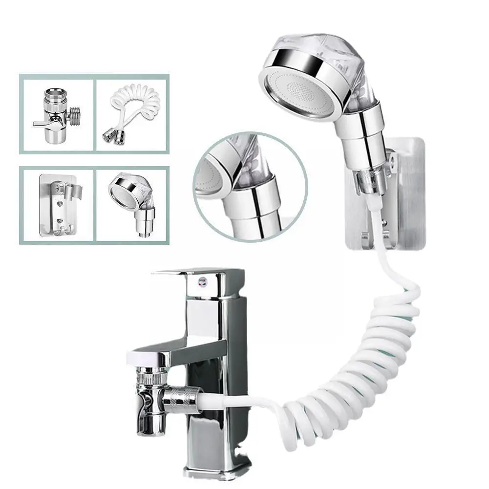 

4 Pcs/set Washbasin Faucet External Shower Set Household Strainer Hose Bathroom Flexible Handheld Sprayer Shower Washing X3G1