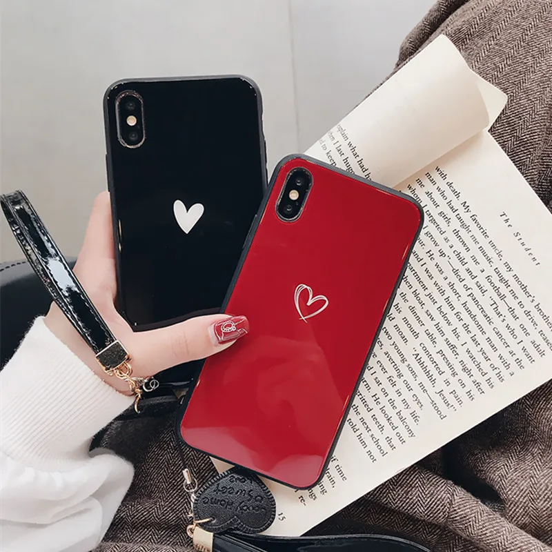 

BONVAN Tempered Glass Case For Huawei Y5 Y6 Y7 Prime 2018 2017 Hard Cover For Huawei P Smart Z Simple Heart Lanyard Couqe Capa
