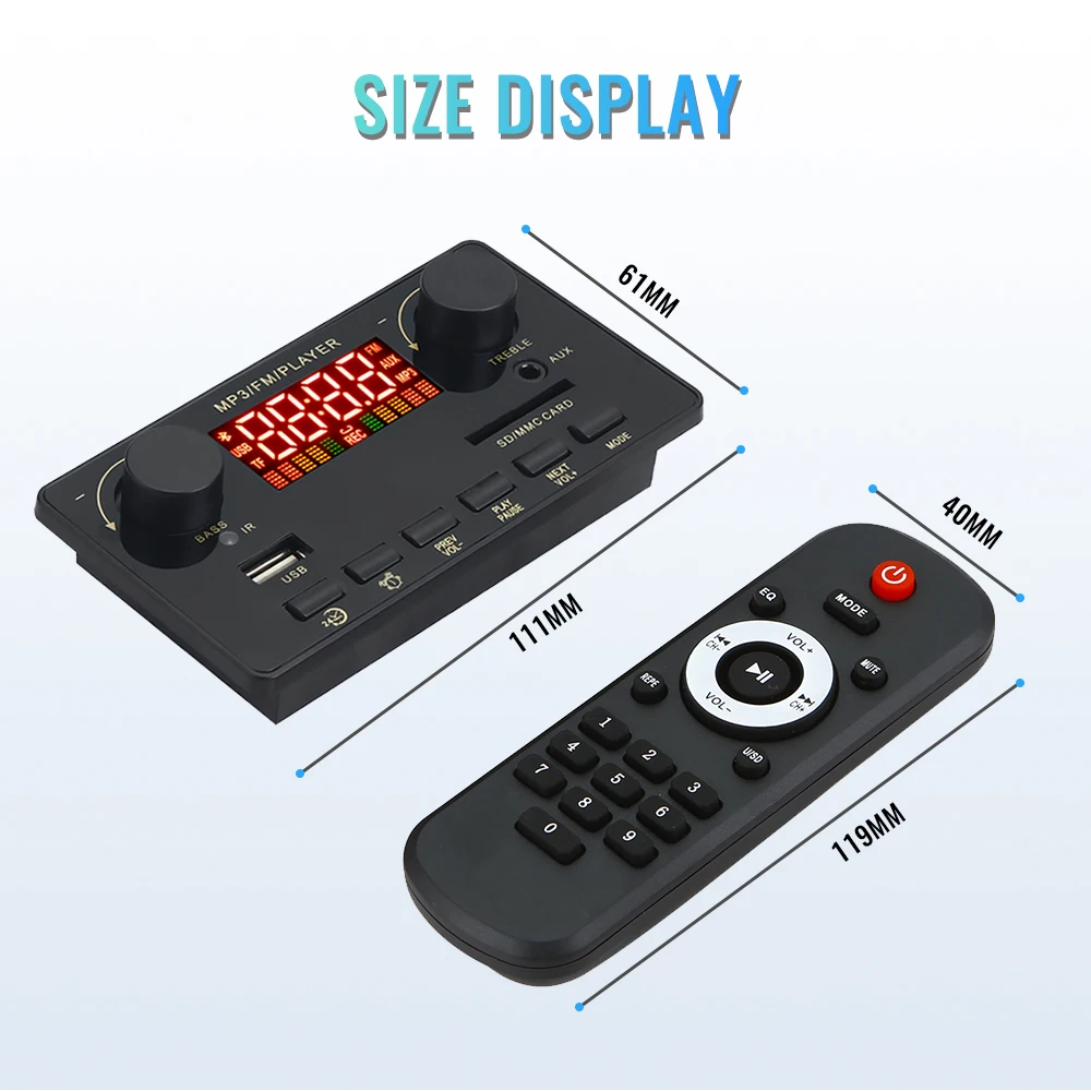 2*40W 80W Amplifier Bluetooth 5.0 MP3 Player WAV Decoder Board 12V Car FM Radio Module Support TF USB AUX Handsfree Call Record