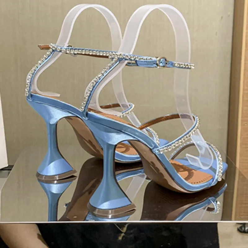 2023 European and American women's new high heels rhinestone chain decoration fashion sandals
