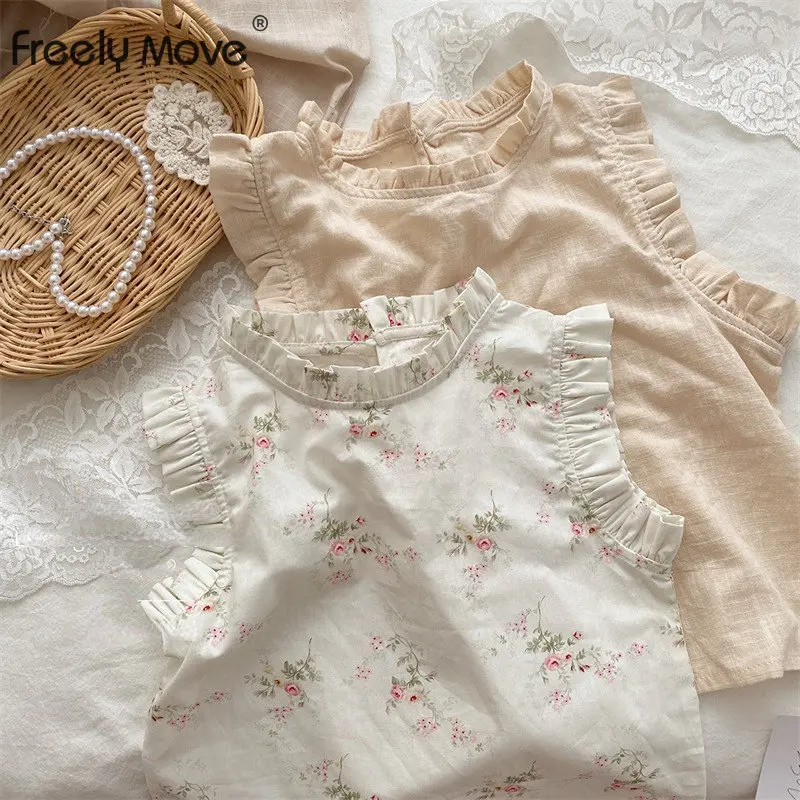 

1-6T Kid Shirt Summer Toddler Kid Baby Girls Clothes Flora Ruffles Sleeveless Top Infant Tee Childrens T Shirt Outfits