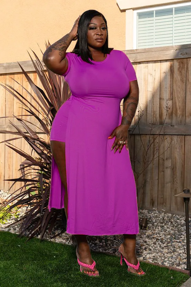 Plus Size Dress Large Women's Summer New Fashion Irregular Hemline Solid Color Dresses O-neck Fitting Casual Female Clothes