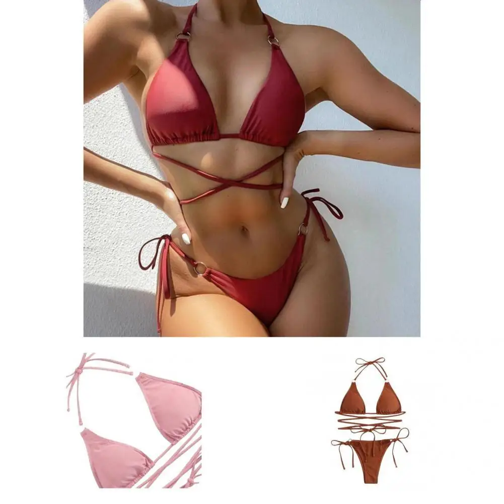 

2 шт./компл. шикарные женские купальники, однотонный популярный комплект бикини, удобные женские купальники