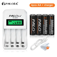 palo 4 20pcs 1 2v 3000mah ni mh aa rechargeable battery aa batteries with lcd smart charger for aa aaa rechargeable battery