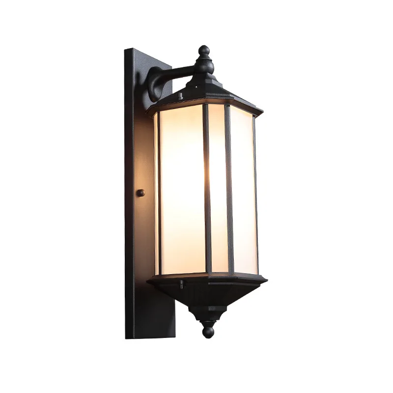 

Vintage Black Painted Anti-Rust Outdoor IP54 Waterproof Metal Courtyard Wall Lamp Frosted Glass Shade E27 5W LED Warm Light