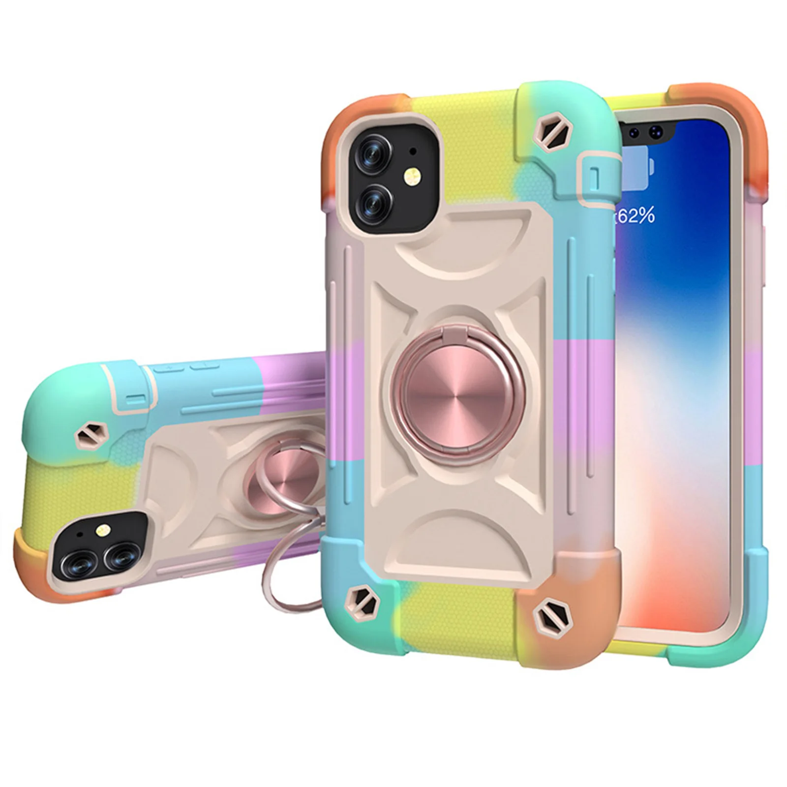 

Armor Case for iPhone 14 Pro Max with Ring Kickstand Holder Hybrid Rainbow Phone Cover Hevay Duty Case for iPhone 14 Plus Women