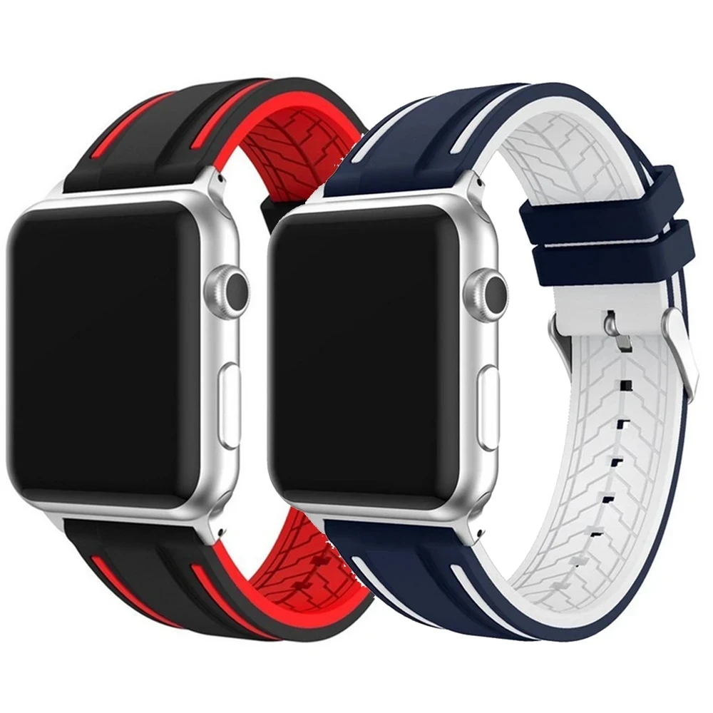 

New Silicone Strap For Apple Watch Band 44/45mm 41/42mm iwatch 38/40mm Rubber Watchband Bracelet Apple Watch 4 3 5 6 7 SE 8 49mm