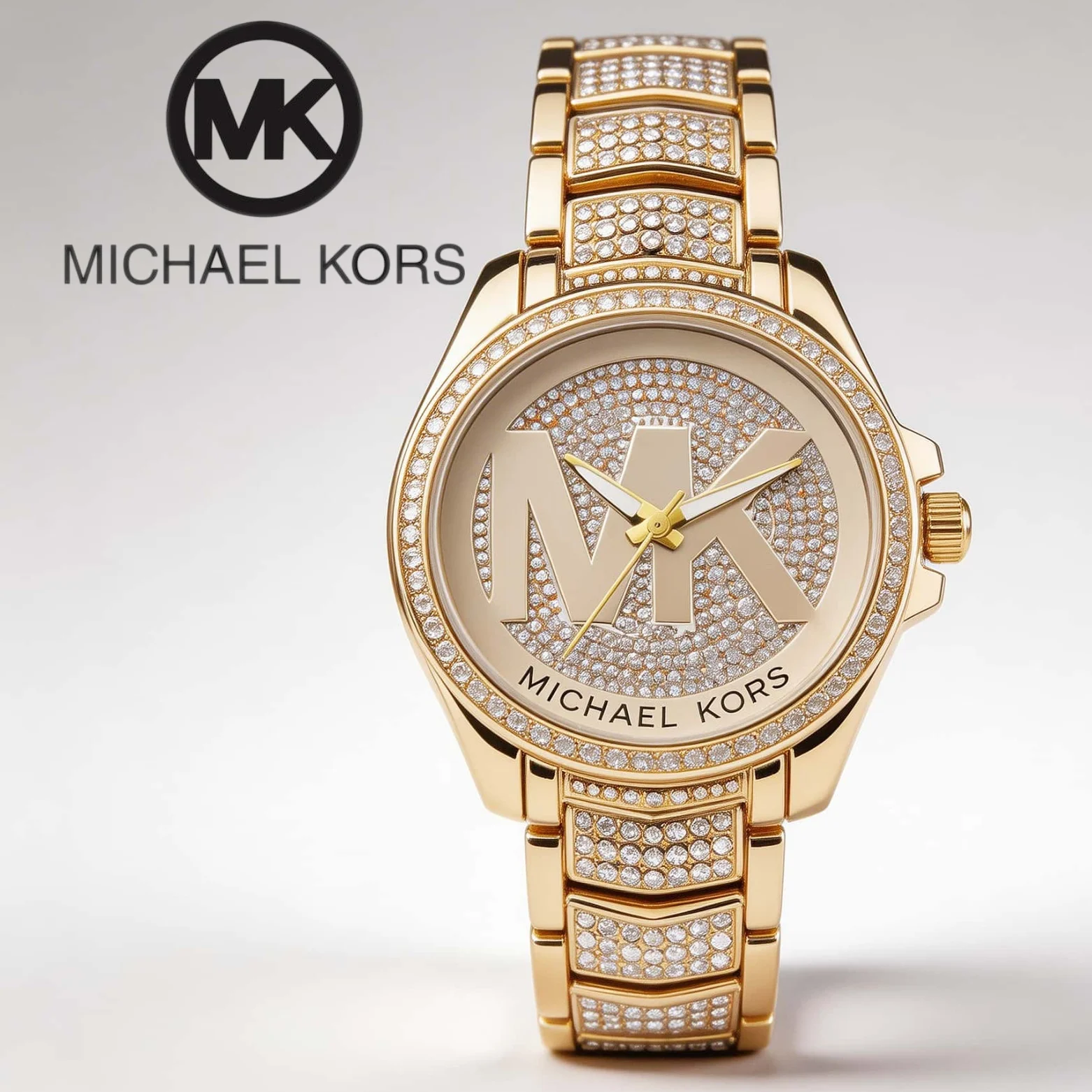 Фото Женские кварцевые часы Michael Kors: элегантные, инкрустированные бриллиантами, роскошные, из сплава, с таймером, подарок для женщин, стильный деловой дизайн №1
