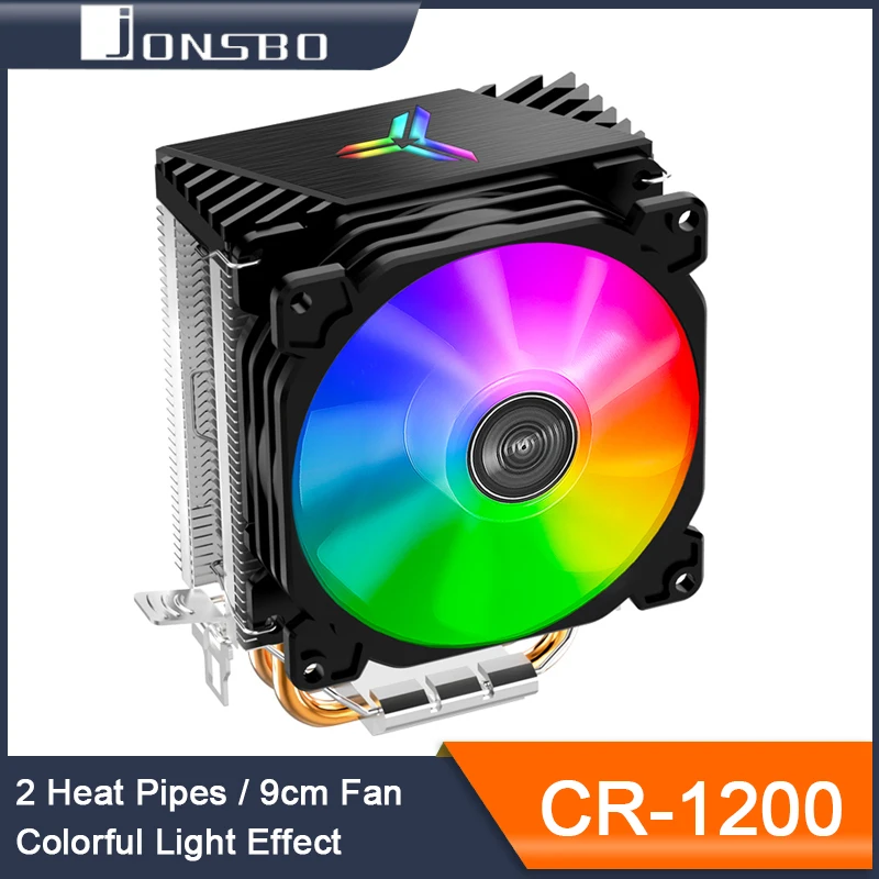 Кулер для процессора Jonsbo CR1200 с 2 тепловыми трубками, башня с цветным эффектом RGB, вентилятор 9 см