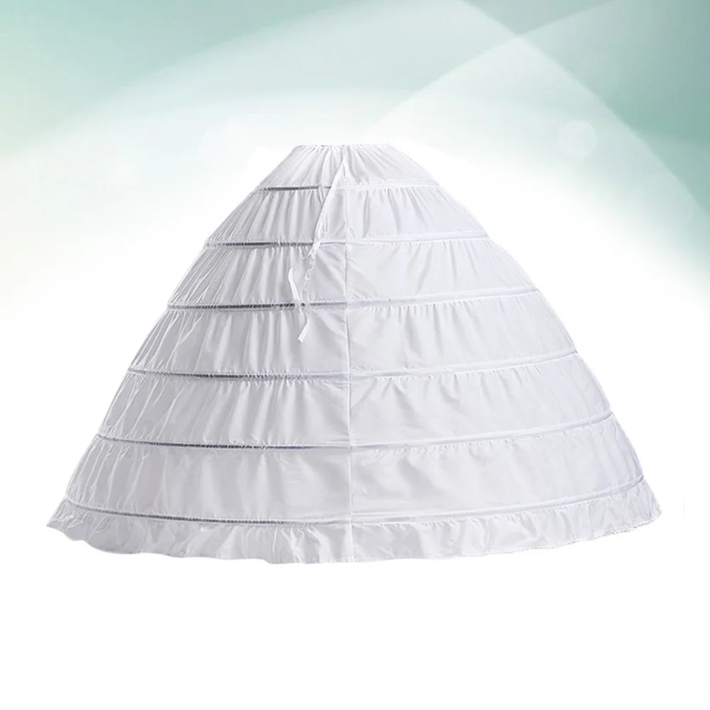 

6 Hoops Skirt Crinoline Petticoats Slips Underskirt Full Slips Crinoline Petticoat for Wedding Bridal Dress ( Free Size White )
